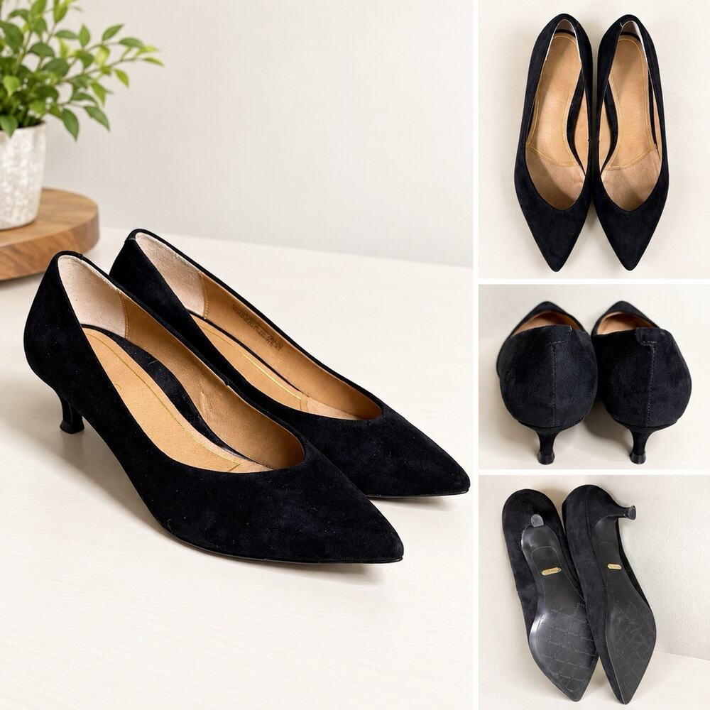 Vionic Black Suede Pointed Toe Kitten Heel Pumps Size 8.5 Shoes